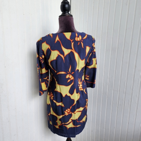 Ann Taylor LOFT Floral Knee Length Dress Navy Blue Green Orange 3/4 Sleeve 0P - Picture 6 of 14